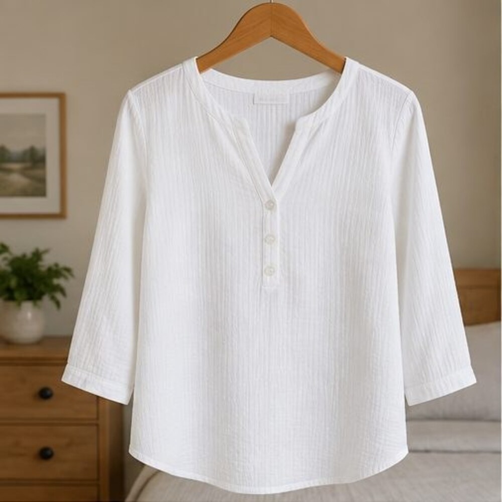 White Henley Notch Neck Blouse